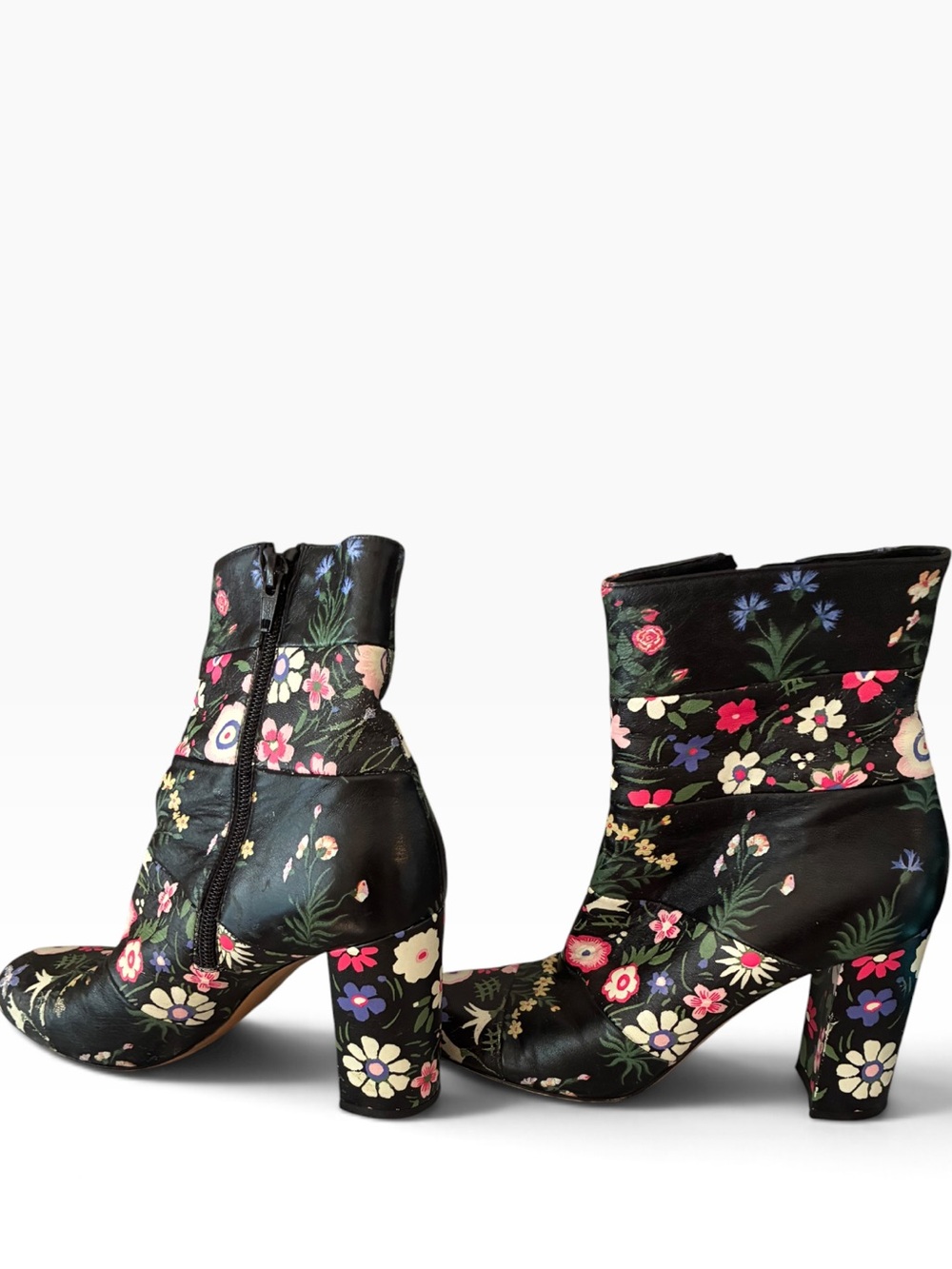 Valentino Garavani Black Floral Leather Ankle Boots